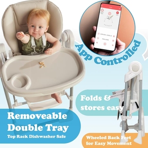 Chaise haute électrique 3-en-1 en plastique au design moderne, siège balançoire pour bébé, pliable, pour repas et alimentation, chaise intelligente pour bébé et enfant - Product Image 4