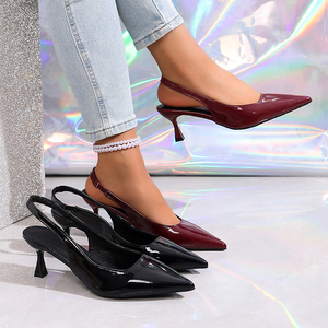 Chaussures à talons hauts pointus pour <span class=keywords><strong>femme</strong></span>, design personnalisé, luxe, sexy, en cuir verni PU brillant, avec sangle élastique, 9605 - Product Image 3
