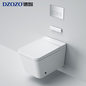 Inodoro de cerámica blanco de doble descarga, suspendido en la pared, con taza cuadrada y tapa de asiento de inodoro personalizable, con drenaje de trampa P. - Product Image 5