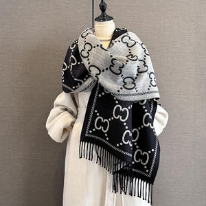 新款奢华冬季双面羊绒长流苏围巾高品质女性加厚包裹披肩女士羊绒保暖围巾 - Product Image 3