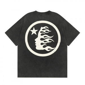 Camiseta de algodón de manga corta estilo retro americano para hombre, holgada, lavada, 250g, estampada, para comercio transfronterizo. - Product Image 2