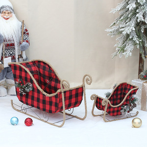 ของตกแต่งคริสต์มาสใหม่ DAMAI ผ้าลายสก็อตสีแดงดำ โคนต้นสน เข็มสน เชือกปอ โฟม รถสโนว์โมบิล กวางเรนเดียร์ - Product Image 1