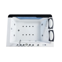 Baignoire Jacuzzi autoportante moderne en acrylique blanc rectangulaire pour 2-3 personnes avec hydromassage, jets d'eau et drain intégré