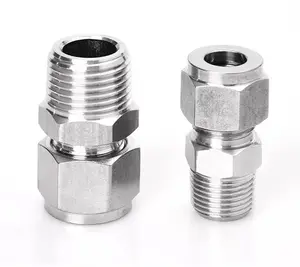 Male Straight SS316 pe Compression Fittings Adaptor Compression Pipe Joint Fittings BSPT Male Tube Fitting Union Instrument Tee