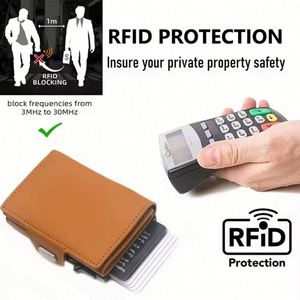 Custom Minimalist Pu Leather Credit Card Holder <b>Wallet</b> Metal <b>RFID</b> <b>Blocking</b> Aluminium Bank Card Holder No Closure Passport Gift - Product Image 2