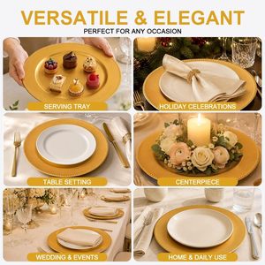 Assiettes de présentation classiques dorées en plastique, 13 pouces, pour mariages et événements, vente en gros, qualité supérieure - Product Image 3
