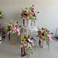 QSLH Composition florale artificielle Anthurium et Boule de Calla Lily, rose et verte, pour décoration d'événements et de fêtes