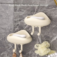 Porte-savon mural en plastique design nuage avec drain et crochet pour salle de bain