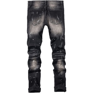 <span class=keywords><strong>Jean</strong></span> Skinny <span class=keywords><strong>Homme</strong></span> Designer Effet Usé et <span class=keywords><strong>Déchiré</strong></span>, Coupe Slim Confortable et Extensible, Style Hip Hop Moto, avec Trous Décoratifs et Logo - Product Image 2