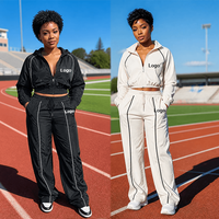 Ensemble de sport décontracté pour femmes : veste zippée à col montant et manches longues, pantalon ample, tenue athlétique grande taille