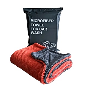 Serviette de séchage automobile personnalisée à séchage rapide en coton 400gsm 800gsm, design polaire corail, bordure dobby, carrée, couleur unie - Product Image 1