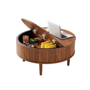 Custom-made round wooden coffee <b>table</b> for living room, large capacity storage and organization <b>table</b> - Product Image 5