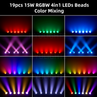Projecteur LED mobile 19x15W RGBW Beam Wash avec zoom et contrôle circulaire DMX512 pour DJ, discothèque, mariage, boîte de nuit, éclairage KTV