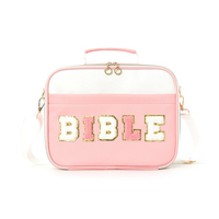 Sac bandoulière en PVC pour femme avec patchs lettres en chenille, idéal pour la vente en gros et la mode