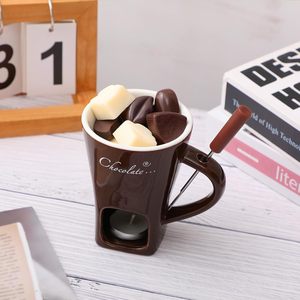 Juego de Tazas de Fondue Ecológicas para una Cálida Noche Romántica, de Cerámica para Derretir Chocolate, con Tenedores, en Caja - Product Image 4