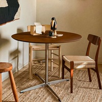 Table basse ronde moderne en acier inoxydable avec plateau en bois pour salon, usage domestique, idéale pour balcon, légère et facile à nettoyer