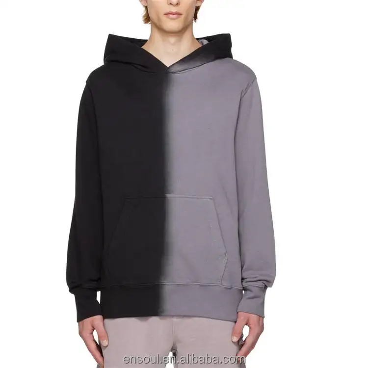 Sudaderas con capucha de algodón de dos tonos de peso pesado a granel bloque de Color grueso hombres Patchwork hombres Casual Hip Hop Split Jumper Hoodie