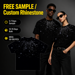 T-Shirt da Uomo Personalizzata a <span class=keywords><strong>Maniche</strong></span> Corte con Stampa DTG, Oversize con Strass, in <span class=keywords><strong>Cotone</strong></span> Nero alla Moda - Product Image 3