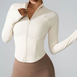 Haut de yoga pour femme à col montant et manches longues, coupe ajustée, en Spandex et Nylon, séchage rapide, respirant, écologique, uni - Product Image 5