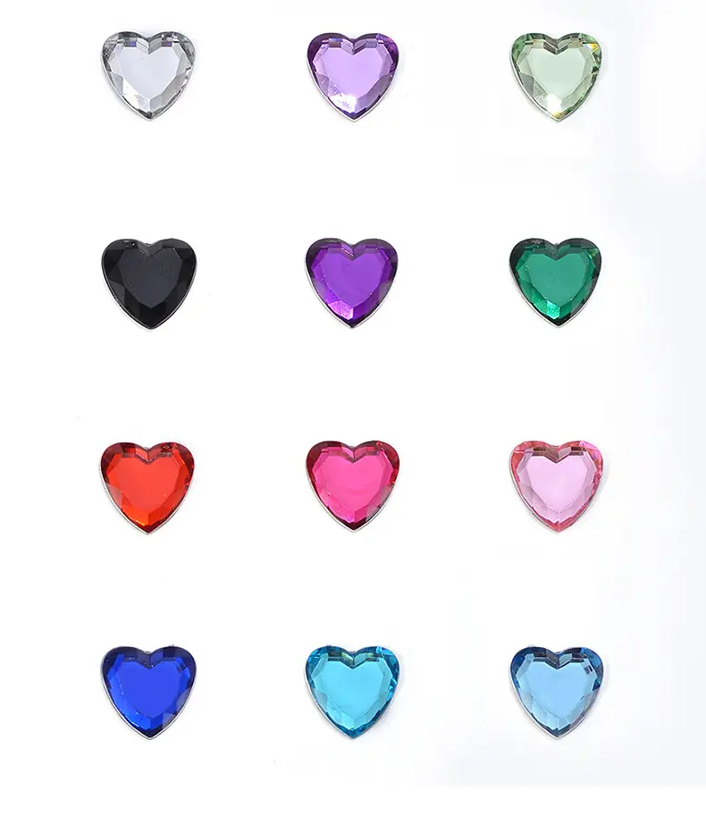 Strass multicolore en acrylique en forme de cœur, vente en gros, strass Non correcteurs pour décoration de vêtements d'art des ongles, vente en gros