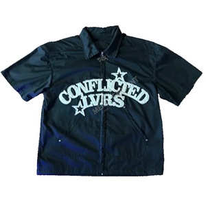 Camisas de Trabajo Personalizadas al por Mayor de Alta Calidad para Hombre, Estilo Cargo, con Solapas, Bordado Desgastado, Cierre de Cremallera, Tallas Grandes, Manga Corta, para Verano - Product Image 1
