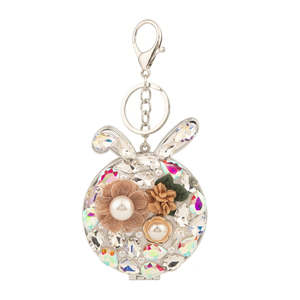 Cute Bunny Ears Rhinestone <b>Compact</b> <b>Mirror</b> Keychain 3D Flower Pearl Charm Dual Sided HD Glass Pocket Makeup <b>Mirror</b> Bulk Wholesale - Product Image 5