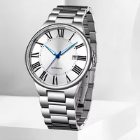 Montre mécanique automatique en acier inoxydable avec cadran à chiffres romains, affichage de la date, étanche, pour homme d'affaires - Offre Spéciale