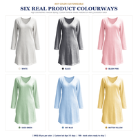 Robe Courte Col V en Mélange de Coton avec Œillets Personnalisés, Manches Longues, Coupe Ajustée, Poignets Surpiqués, Silhouette Évasée pour Femme – Fabricant