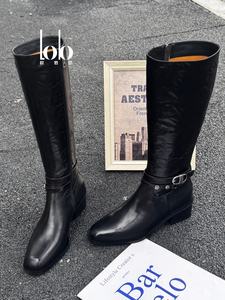 女性用冬用ソフトレザーバックルデザインニーハイブーツソリッドカラー高さ増加ジッパー西洋女性用靴 - Product Image 2