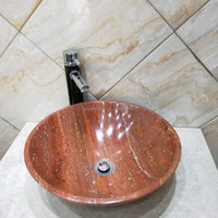 Vanité en marbre grain de bois jaune naturel Dernier design Salle de bain Pierre polie Lavabos ronds en marbre Lavabos