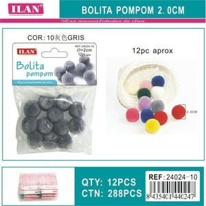 Pompon en laine Ilan 2,0 cm gris pour décorations artisanales - Product Image 1