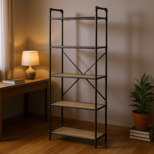 Libreria a 5 ripiani in rovere antico, design elegante per casa, ufficio o biblioteca - Product Image 2