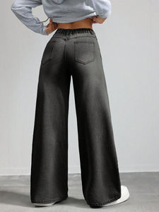 Jeans a Gamba Larga per <span class=keywords><strong>Donna</strong></span> <span class=keywords><strong>Taglie</strong></span> <span class=keywords><strong>Forti</strong></span>, <span class=keywords><strong>Vita</strong></span> Alta Elasticizzata, Traspirante, Alta Elasticità, Tinta Unita Scura, <span class=keywords><strong>Pantaloni</strong></span> Larghi - Product Image 4