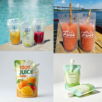 Kantong Minuman Sekali Pakai 250ml Transparan, Dapat Ditutup Kembali, Kemasan Smoothie Jus, Kantong Minuman dengan Sedotan