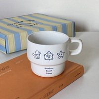 Mug en céramique Niche Ins White Ocean Cartoon Puppy, tasse empilable douce, tasse à eau et à café en céramique petite tortue