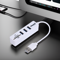 HUB USB2.0 3-Port Dengan Combo 6-in-1 Termasuk Pembaca Kartu SD/MMC/Mini SD/TF untuk Transfer Data Efisien 480Mbps