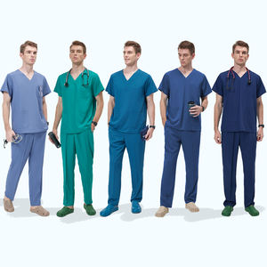 Pakaian Medis Pria V-Neck Lembut Cepat Kering Set Scrub Perawat Laboratorium Gigi Poliester Spandex Jumpsuit Scrub - Product Image 1