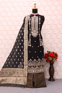 Nouvelle collection de costumes Salwar pakistanais en georgette semi-cousue avec broderie et paillettes disponibles à un prix de gros abordable - Product Image 2