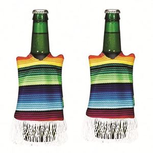 Mexican Fiesta Party <b>Mini</b> Serapes Foldable Waterproof 12oz Wine <b>Bottle</b> Cover Cinco De Mayo Day Dead Poncho Soft Washable - Product Image 3