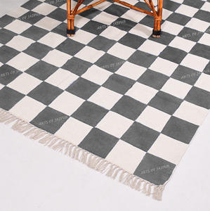 Tapis moderne fait main en coton, motif géométrique imprimé, écologique, adapté aux animaux, revêtement de sol, œuvre d'art personnalisée, style bohème - Product Image 6