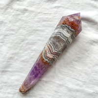En gros, Obélisque en Agate Dentelle d'Amythyste Naturelle, Tour de Cristal Polie, Pointe de Baguette en Agate d'Amythyste, Pierre de Guérison pour la Décoration