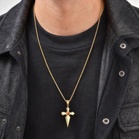 Collier pendentif pour homme plaqué or 18 carats, forme dague croisée, incrustation dentaire, pierre œil de tigre, best-seller transfrontalier