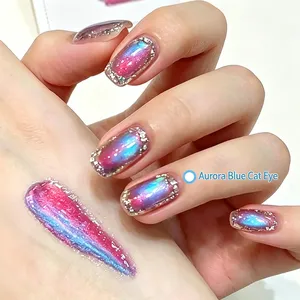 Gel à ongles magnétique effet œil de chat Aurora Blue Chameleon, gel UV irisé à changement de couleur, effet scintillant, à retirer par trempage pour la décoration des ongles - Product Image 1