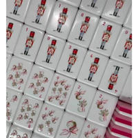 Ensemble de tuiles de mahjong américaines de luxe en forme de cloche de Noël, 160 pièces en acrylique, gravées aux motifs Casse-Noisette et Aigue-marine, avec tapis cadeau