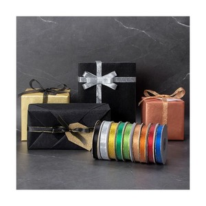 Cinta de Organza de Poliéster/Algodón con Estampado de Purpurina Dorada Personalizada, 1-1/2 Pulgadas de Ancho, Tejida de una Sola Cara, para Envolver Regalos - Product Image 2