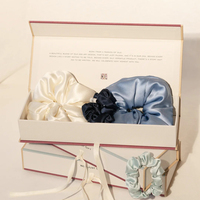 Boîte de boutique en papier à texture spéciale gaufrage/gaufrage LOGO Loop-Loop Silk Puffy Scrunchies Gift Box avec poignée en ruban