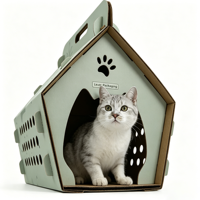 Maison pour chat portable en carton ondulé robuste, sur mesure, en couleur