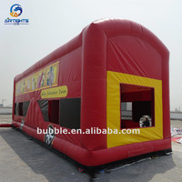 Château gonflable combiné extérieur rouge Jungle Bus avec toboggan