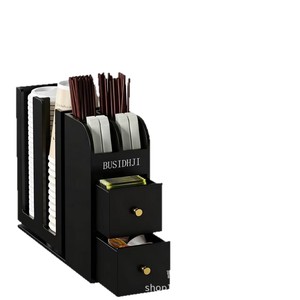 Étagère de rangement en bois pour café et boissons avec tiroirs, porte-sachets de thé et porte-capsules de café avec étagère de rangement - Product Image 5