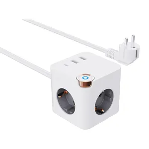 E20 New design Power Cube Extension Socket with 3 EU Outlets 2 USB 1 Type C with colored UV button decorative switch power strip